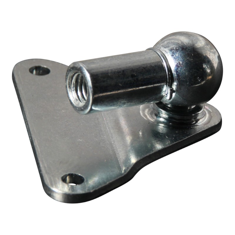 plaque de montage avec boule, boule et support zingué complet, triangle 62x62x3,0, 2 trous Ø5,3mm sur 55mm. Robinet Ø13x9,5mm. plateau à billes DIN 71805 13mm M8
