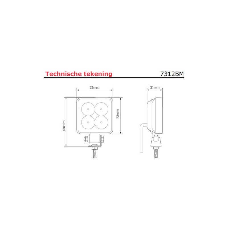 lampe de travail LED 12/24 V câble 400 mm 12 Watts blanc