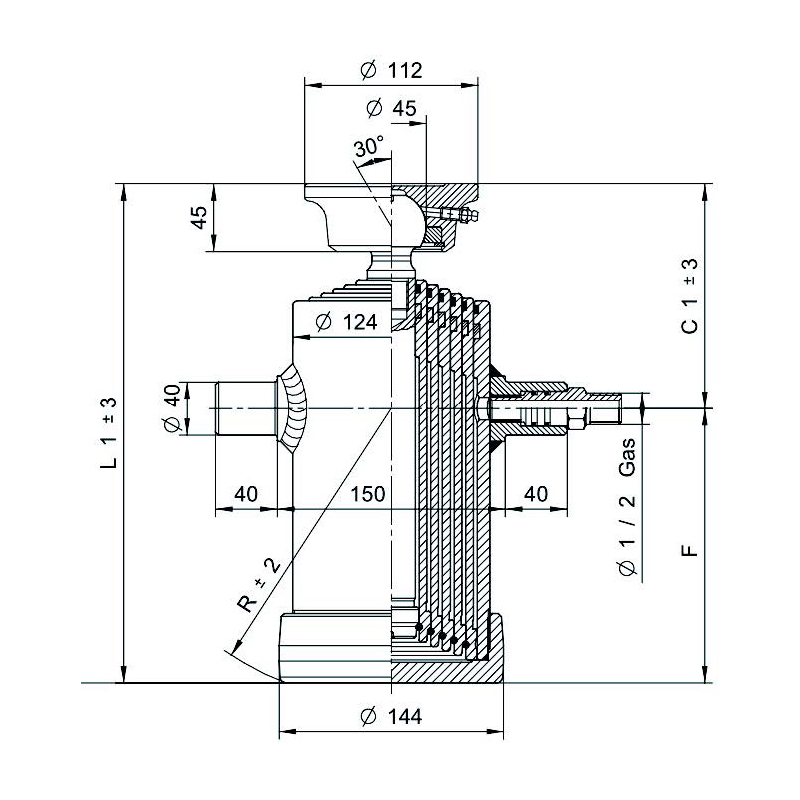 vérins téléscopiques 6ton course 840mm 6 expansions tête soudable