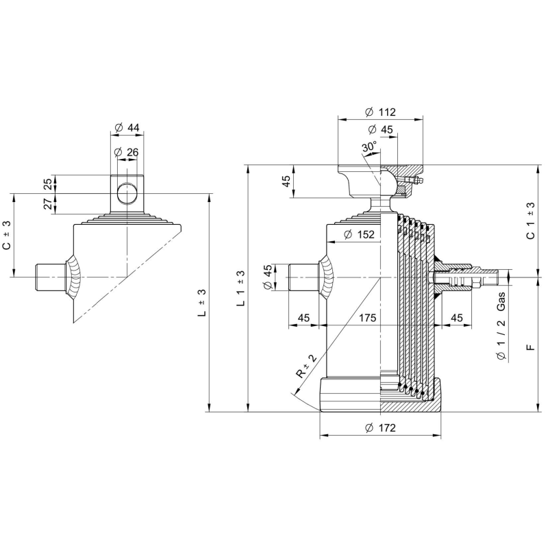 vérins téléscopiques 9ton course 1480mm 6 expansions plateau à vis