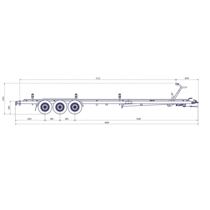 8m40-2m55 - 3 x 1500 kg - 3500 kg - VLEMMIX - Remorque Porte-Bateau (photo)