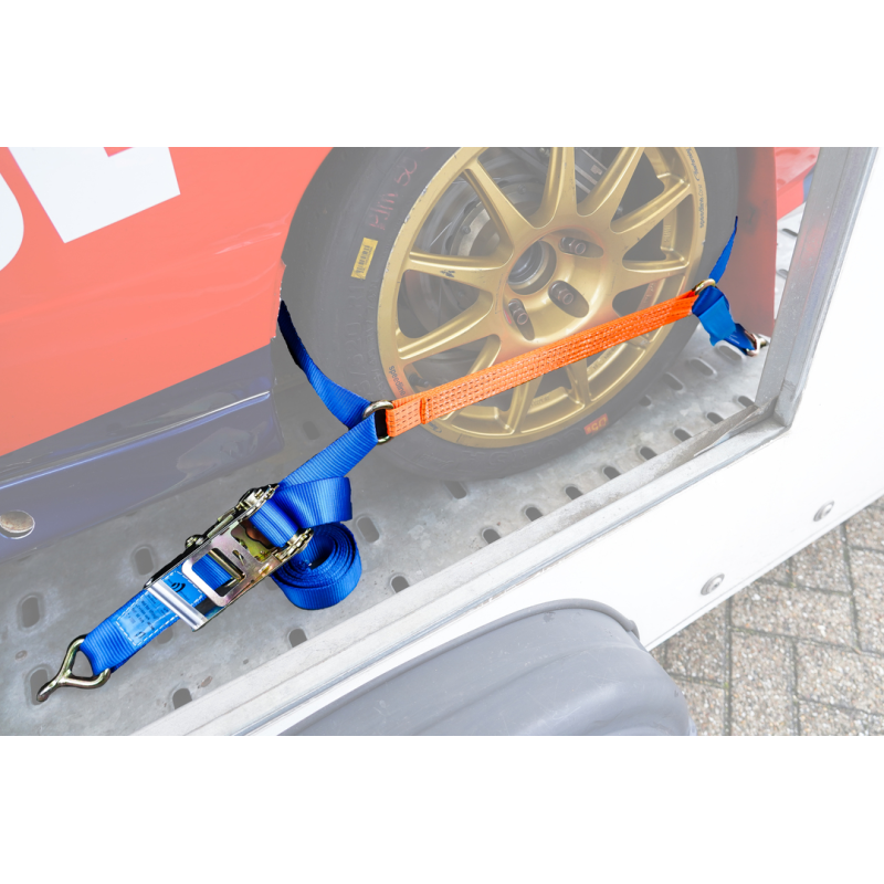 sangle d'arrimage pour transporteur de voiture, model par-dessus bleu/orange 50mm 3900mm polyester (photo)