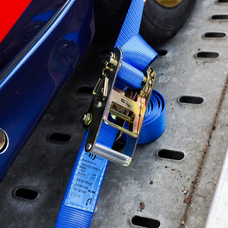 sangle d'arrimage pour transporteur de voiture, model par-dessus bleu/orange 50mm 3900mm polyester (photo)