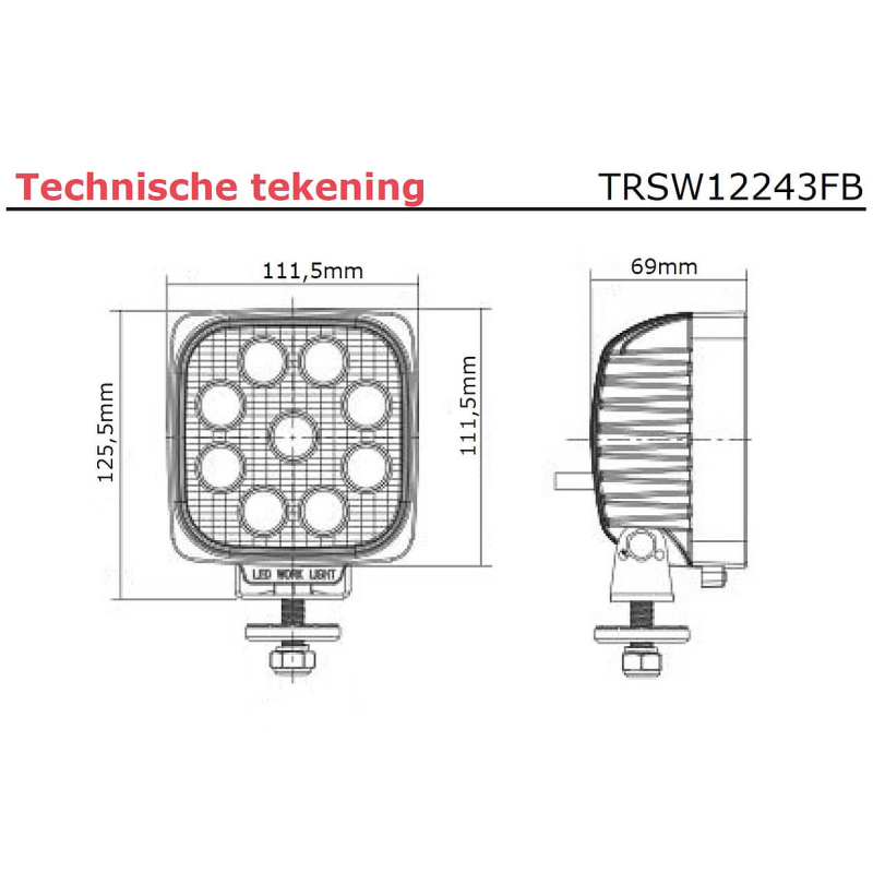 lampe de travail 9/36V 400mm câble avec connecteur Deutsch 27 Watt blanc (photo)