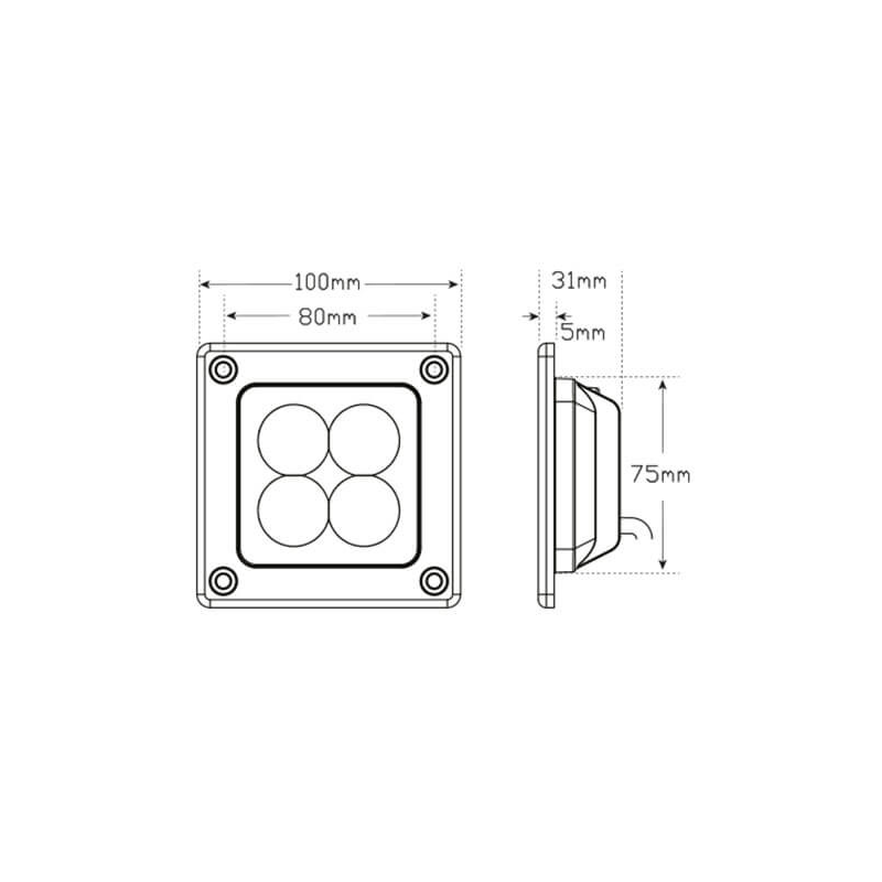 lampe de travail LED 12/24 V câble 400 mm 12 Watts blanc (photo)