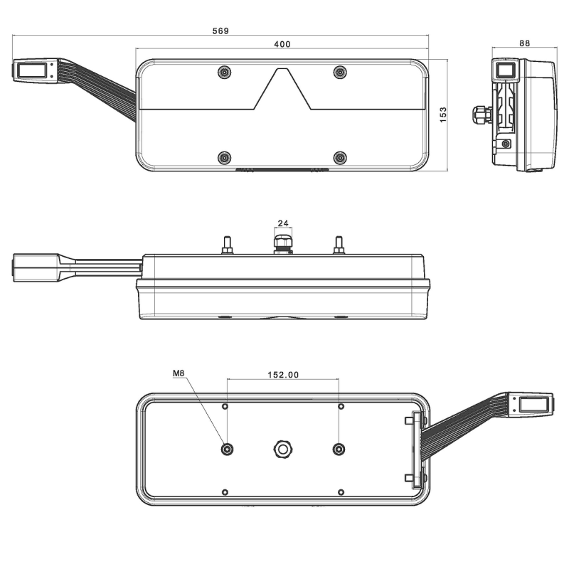 feu arrière LED câble droit 9/36V Lavaflow (photo)