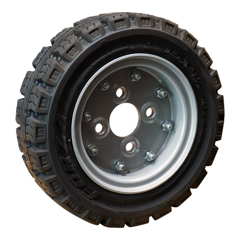 massif pneu + roue 15X4.5-8 Forza F1 ET0 60/100/4 métal gris argent