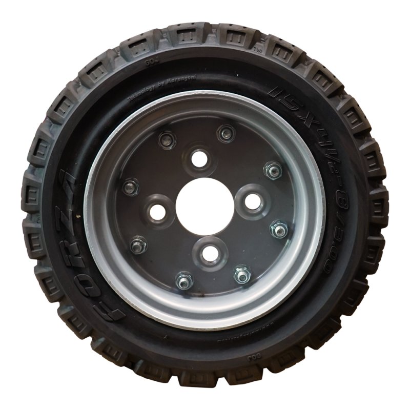 massif pneu + roue 15X4.5-8 Forza F1 ET0 60/100/4 métal gris argent