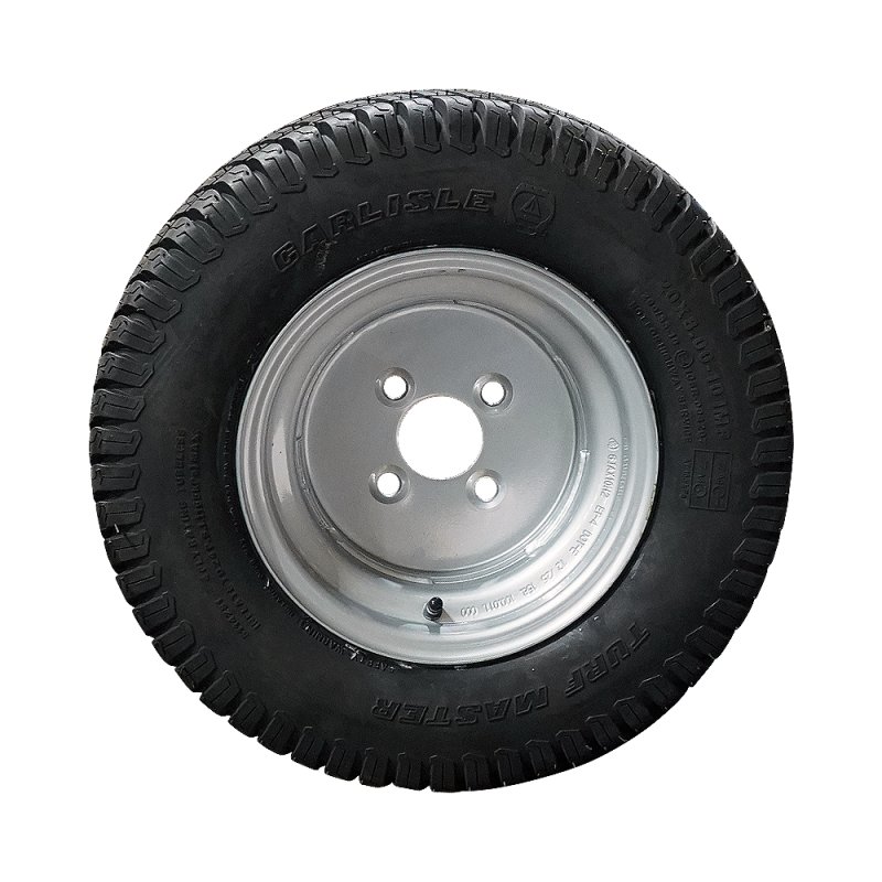 pneu + roue 20x8.00-10 (200/65-10) 6.00x10H2 ET-4 60/100/4 métal Turf Master gris argent