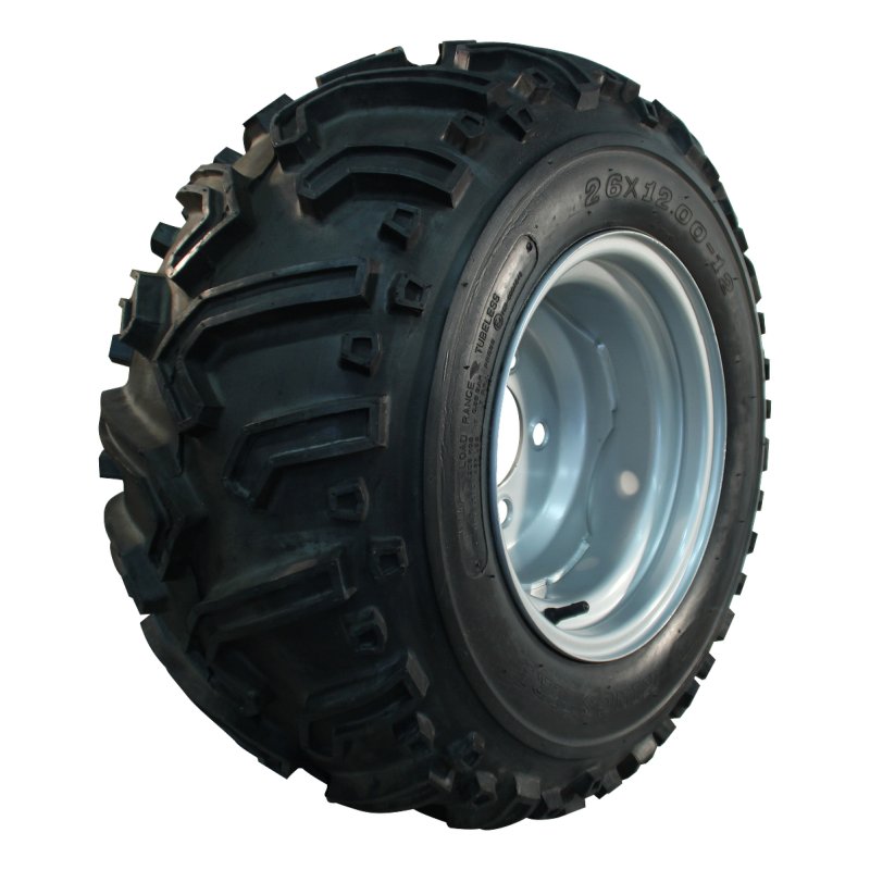 pneu + roue 26x12.00-12 10.50Ix12H2 ET0 94/140/5 métal KT-103 gris argent