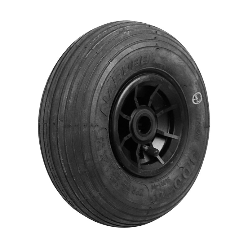 pneu + roue 3.00-4 2.10x4 roulement à rouleaux Ø25 NL75mm plastique S-2301 noir