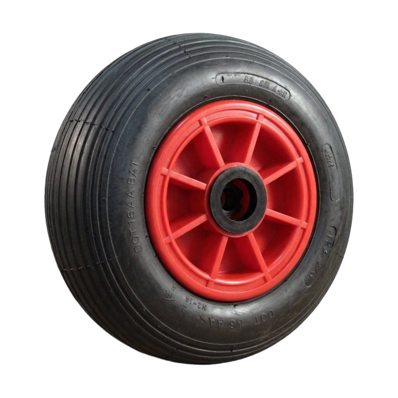 pneu + roue 4.00-4 2.10x4 ET0 roulement à rouleaux Ø25 NL75mm plastique V-5501 Rouge