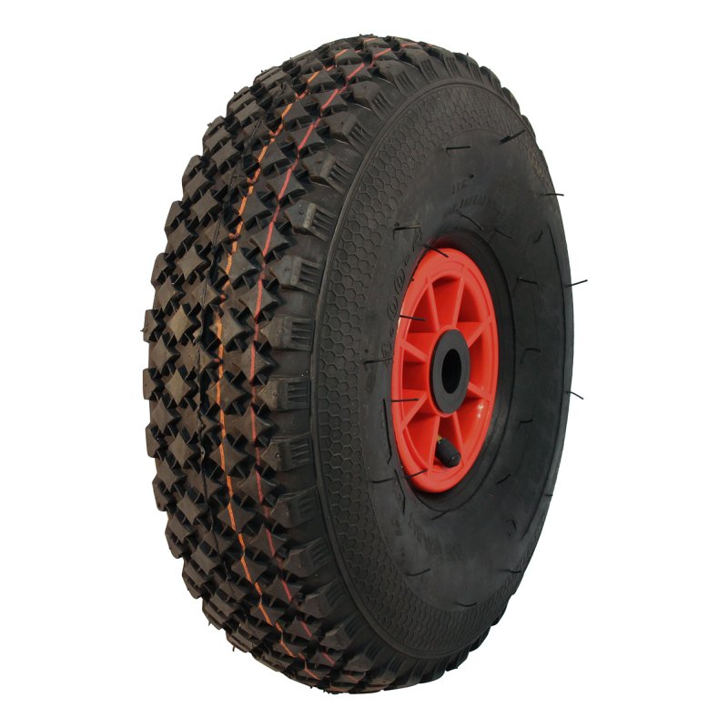 pneu + roue 4.00-4 2.10x4 ET0 roulement à rouleaux Ø20 NL75mm plastique V-6605 Rouge