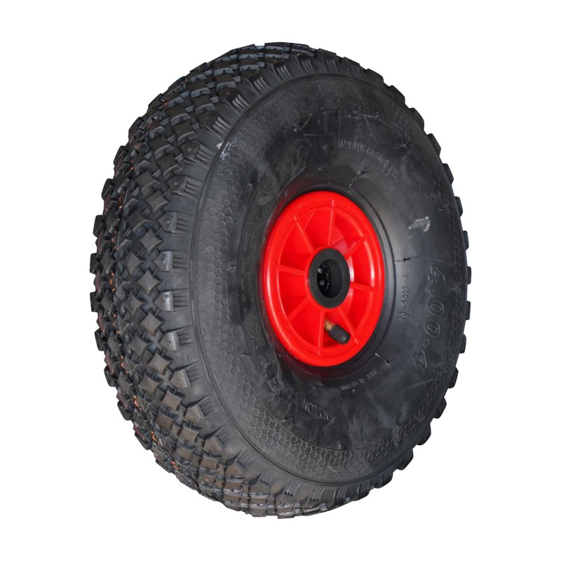 pneu + roue 4.00-4 2.10x4 ET0 roulement à rouleaux Ø25 NL75mm plastique V-6605 Rouge