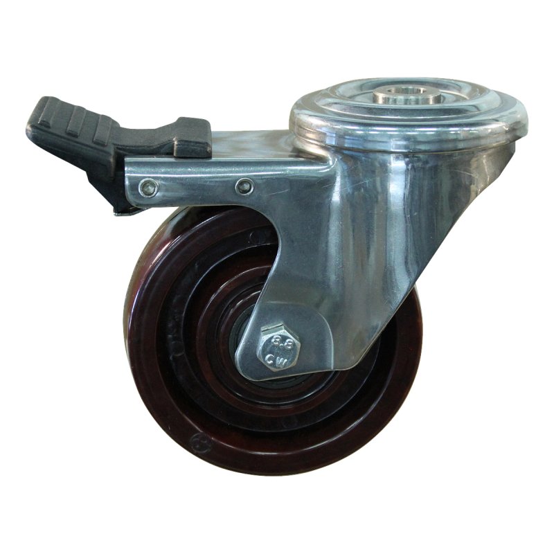 roulette pivotante avec frein 100mm trou pour boulon roulement à billes