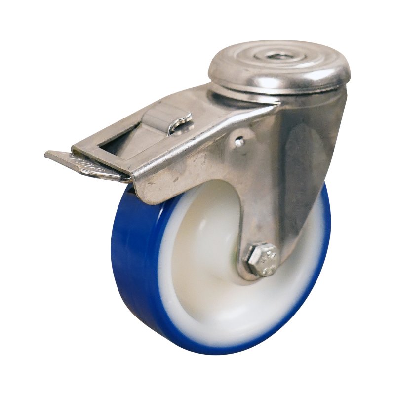 roulette pivotante avec frein 100mm série 27 ᠆ 30 trou pour boulon roulement à aiguilles éxécution inox