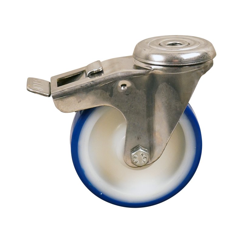 roulette pivotante avec frein 100mm série 27 ᠆ 30 trou pour boulon roulement à aiguilles éxécution inox
