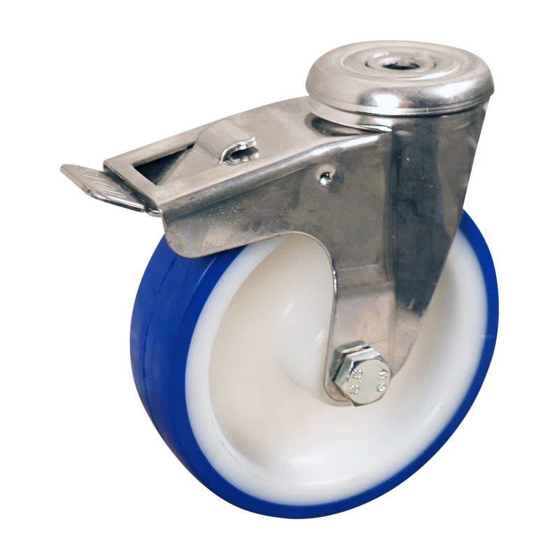 roulette pivotante avec frein 125mm série 27 ᠆ 30 trou pour boulon roulement à aiguilles éxécution inox