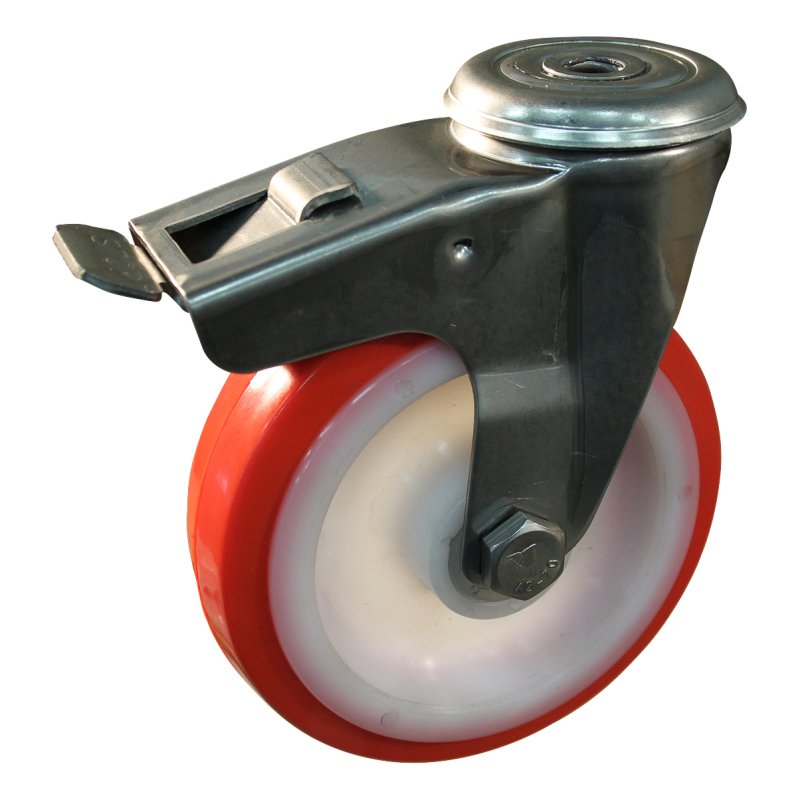 roulette pivotante avec frein 150mm série 27 ᠆ 30 trou pour boulon roulement à aiguilles éxécution inox