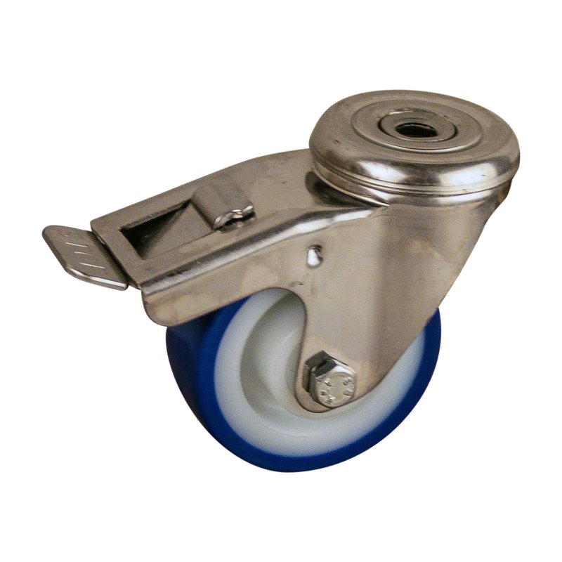 roulette pivotante avec frein 80mm série 27 ᠆ 30 trou pour boulon roulement à aiguilles éxécution inox