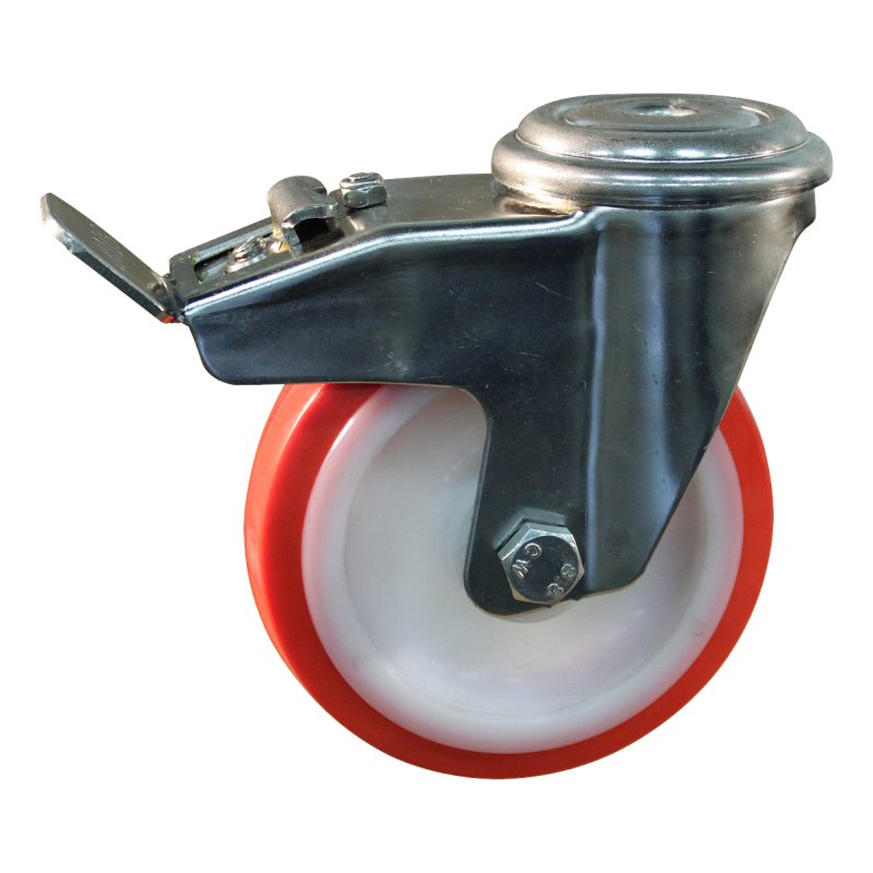 roulette pivotante avec frein 100mm série 27 ᠆ 31 trou pour boulon roulement à aiguilles éxécution inox