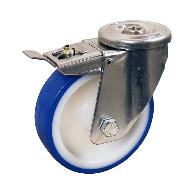 roulette pivotante avec frein 125mm série 27 ᠆ 31 trou pour boulon roulement à aiguilles éxécution inox