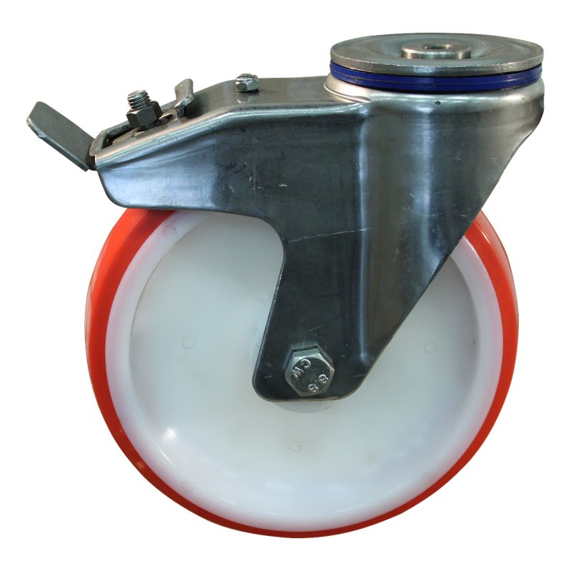 roulette pivotante avec frein 200mm série 27 ᠆ 31 trou pour boulon roulement à aiguilles éxécution inox