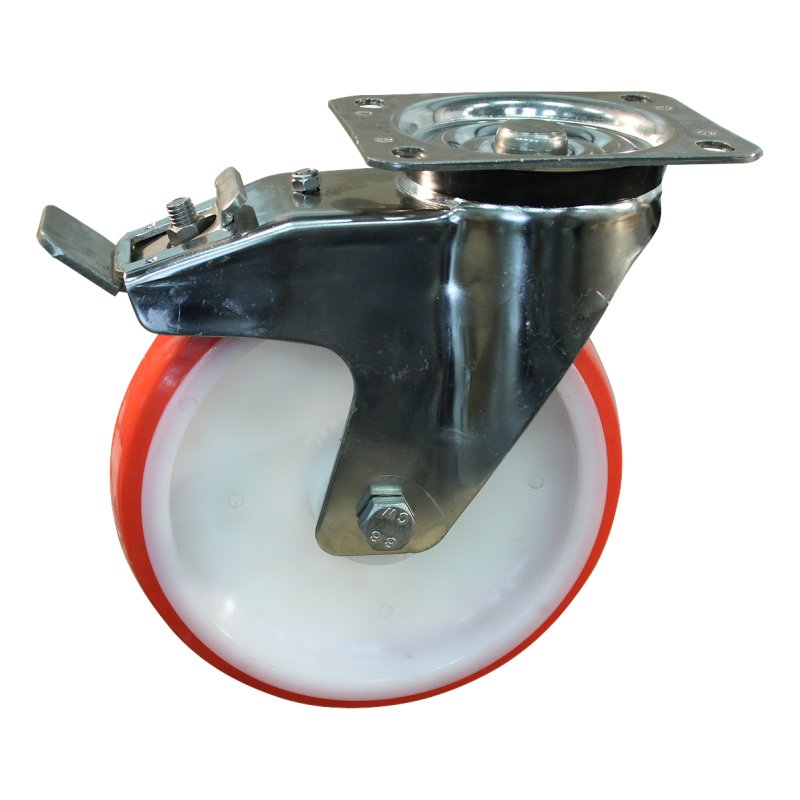 roulette pivotante avec frein 200mm série 27 ᠆ 31 montage de la plaque roulement à aiguilles éxécution inox