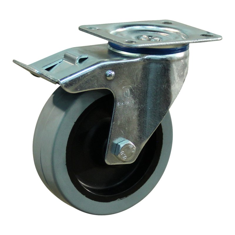roulette pivotante avec frein 100mm série 14 ᠆ 15 montage de la plaque roulement à rouleaux