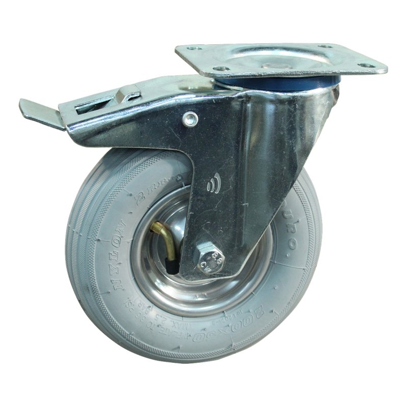 roulette pivotante avec frein 200x50 1.25x3.8 (200x50) ET0 NL60mm métal HF-207A gris argent 200mm 15 montage de la plaque roule