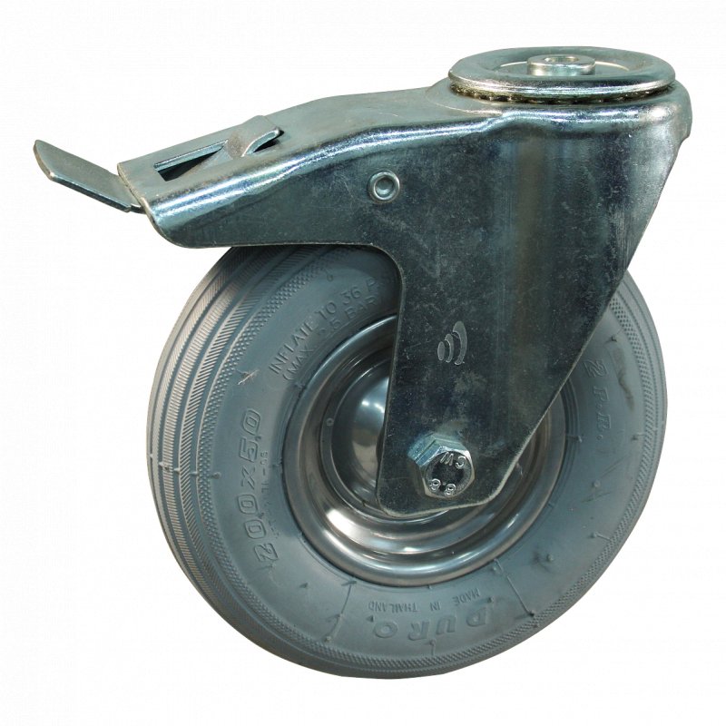 roulette pivotante avec frein 200x50 1.25x3.8 (200x50) ET0 NL60mm métal HF-207A gris argent 200mm 15 trou pour boulon roulement