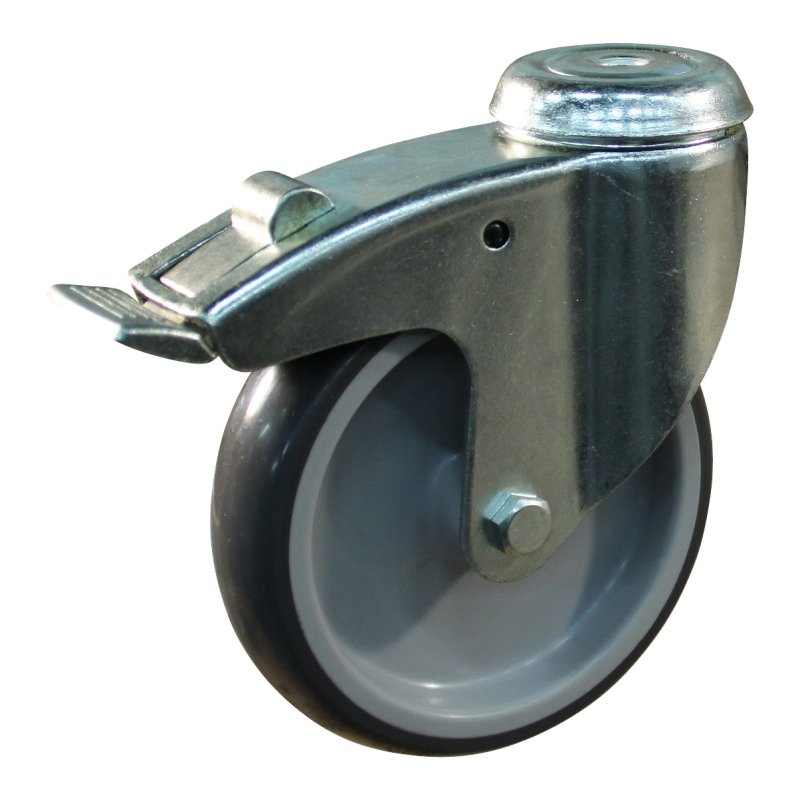 roulette pivotante avec frein 125mm série 69-61 trou pour boulon palier lisse