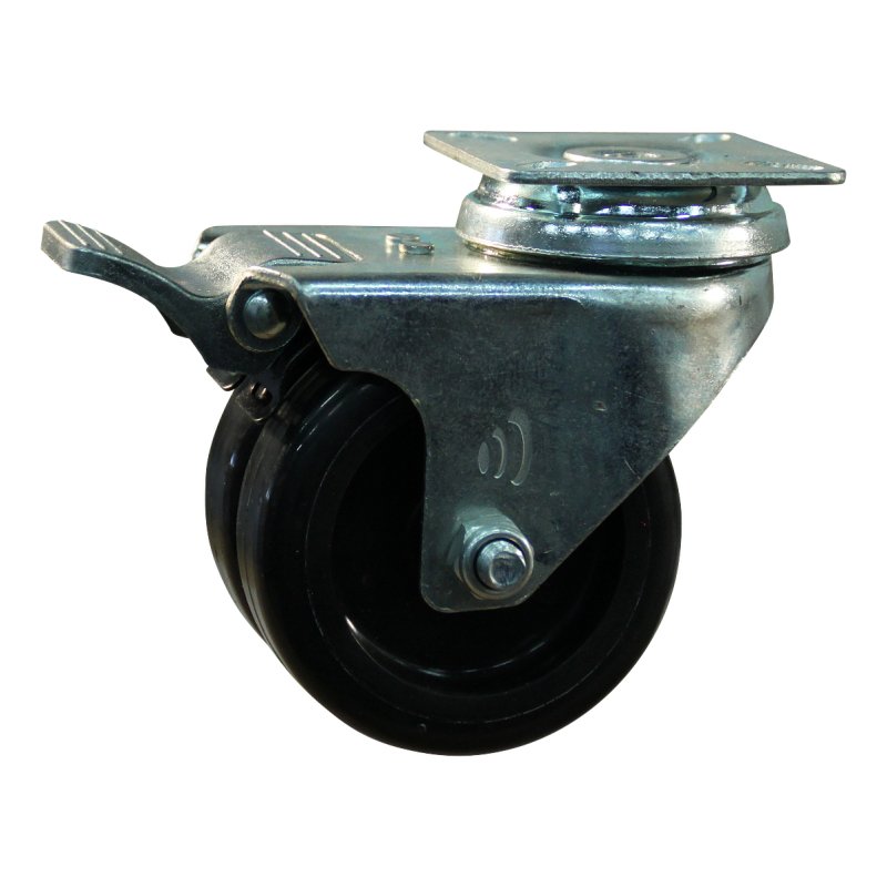 roulette pivotante avec frein 75mm serie 65 - 62 montage de la plaque palier lisse