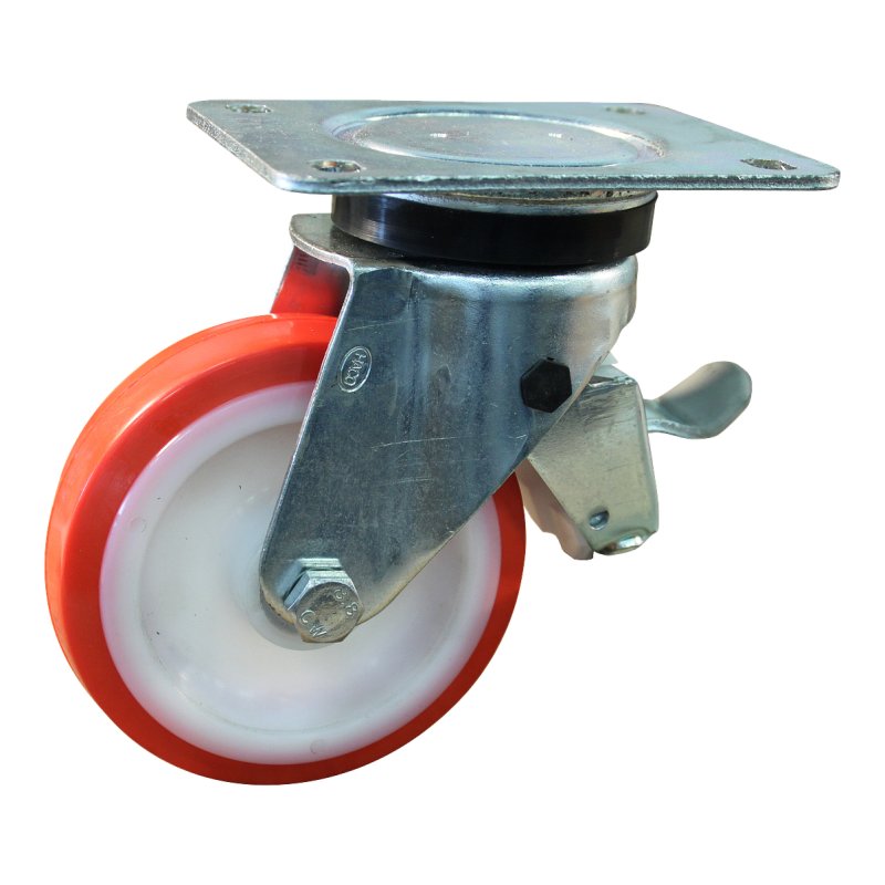 roulette pivotante avec frein 125mm série 27 ᠆ 14 montage de la plaque palier lisse