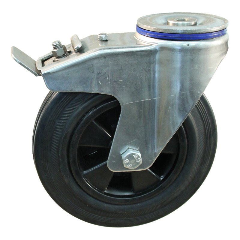 roulette pivotante avec frein 200mm série 01 ᠆ 31 trou pour boulon roulement à aiguilles éxécution inox