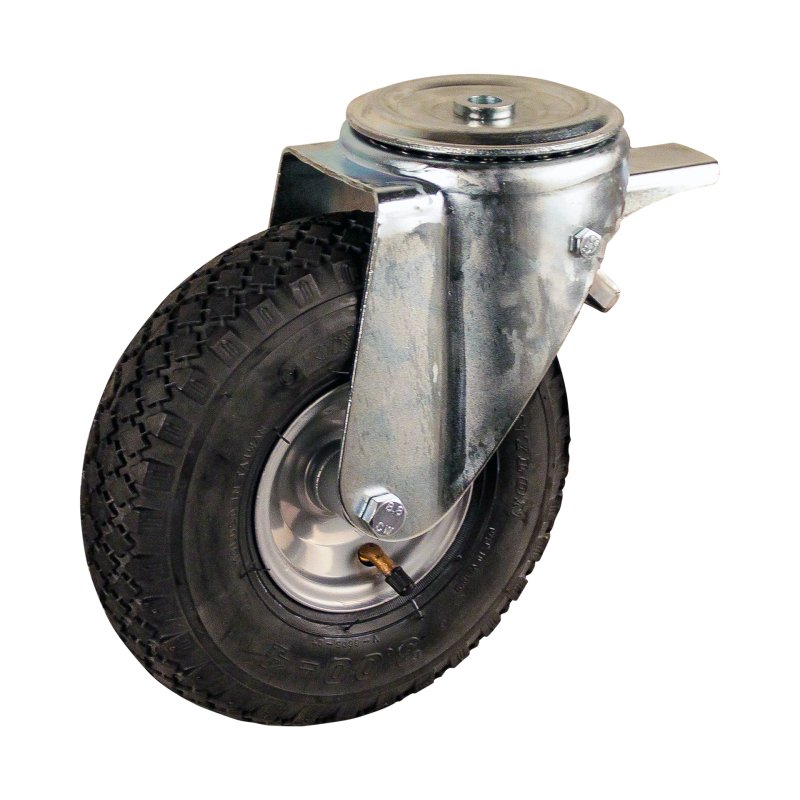 roulette pivotante avec frein 3.00-4 2.10x4H2 ET0 NL75mm métal V-6605 gris 91 montage de la plaque roulement à billes