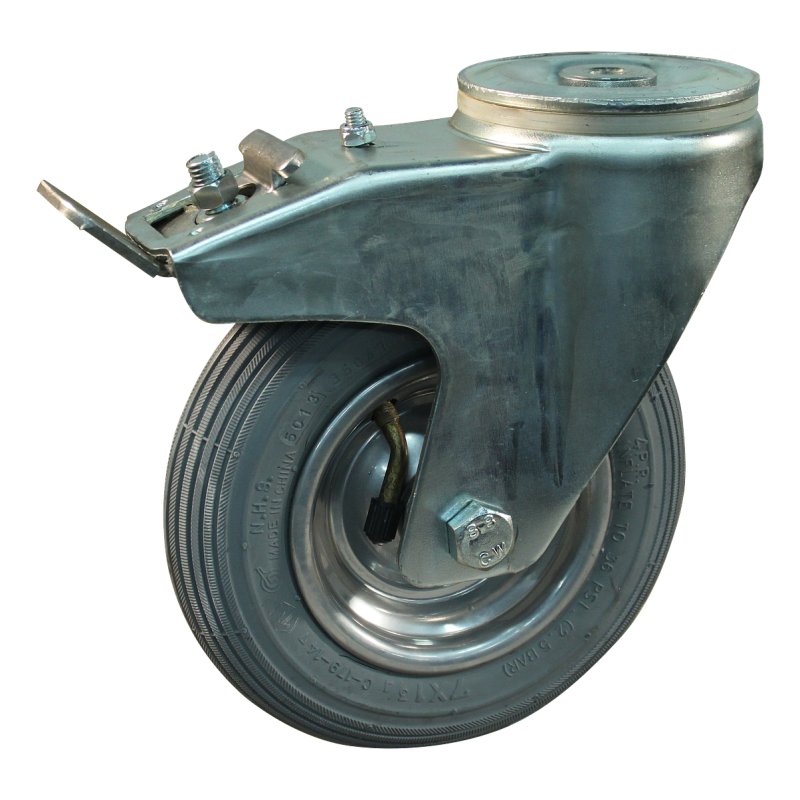 roulette pivotante avec frein 7x1 3/4 (175x45) 1.25x3.8 (200x50) ET0 NL60mm métal C-179 gris argent 15 trou pour boulon roulem