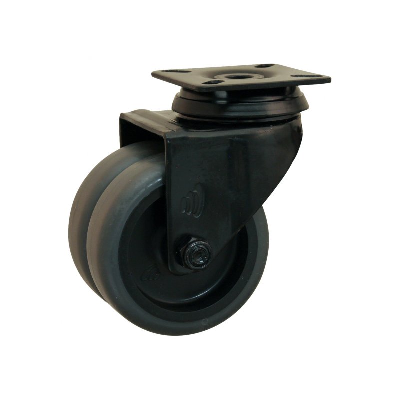 roulette pivotante 50mm Novio Noir serie 68-62 montage de la plaque palier lisse