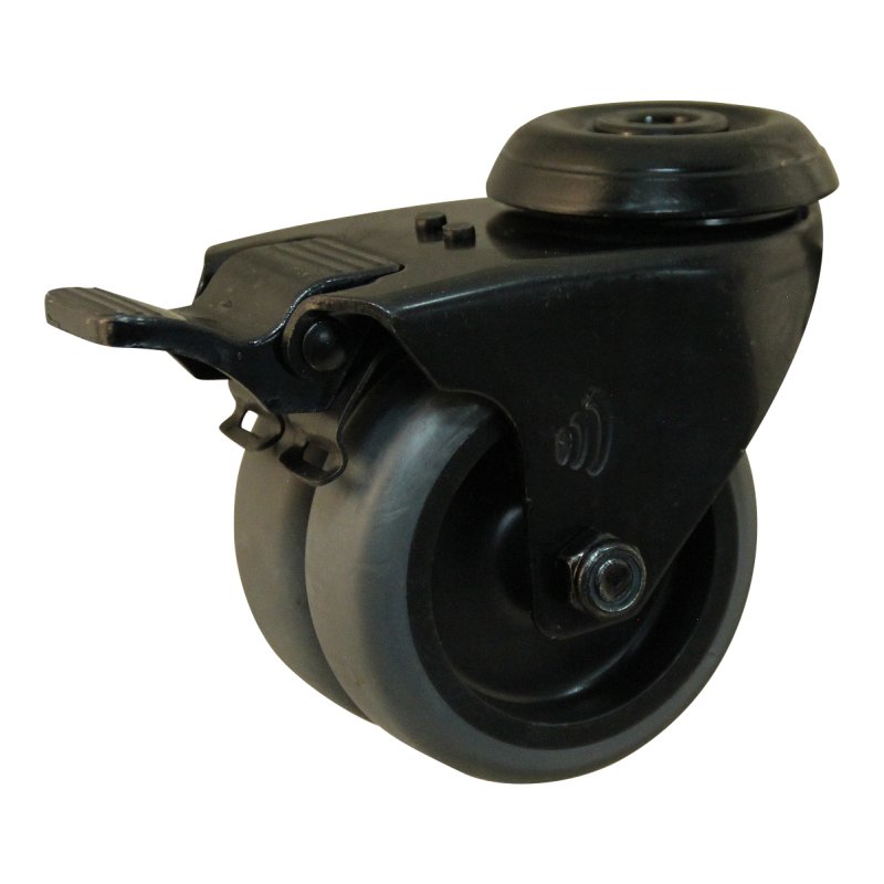 roulette pivotante avec frein 50mm Novio Noir serie 68-62 trou pour boulon palier lisse