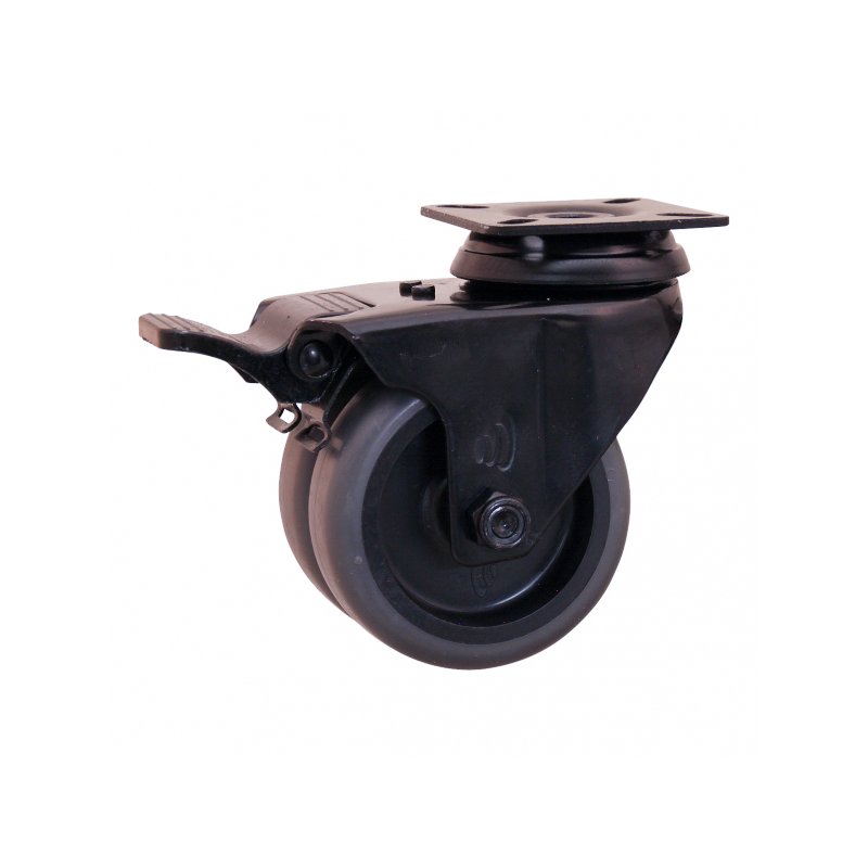 roulette pivotante avec frein 50mm Novio Noir serie 68-62 montage de la plaque palier lisse