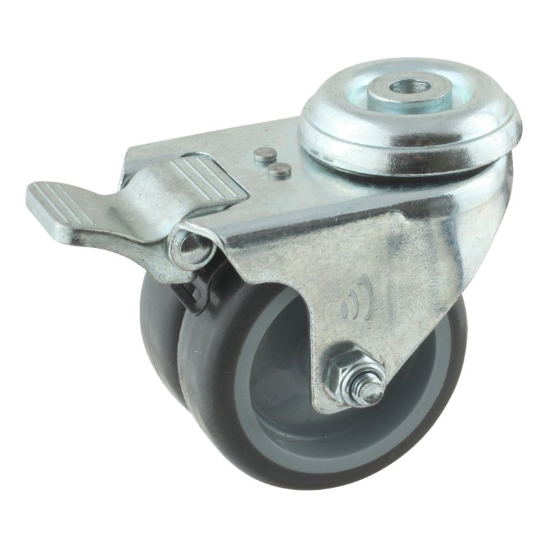 roulette pivotante avec frein 75mm serie 68-62 trou pour boulon palier lisse