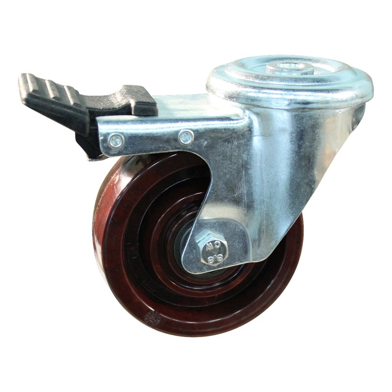 roulette pivotante avec frein 100mm trou pour boulon roulement à billes