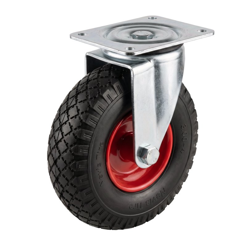roue + pneu en caoutchouc solide + roulement à billes Ø25 métal Rouge 4.00x4 bloc 2.10X4 91 montage de la plaque roulement à bil