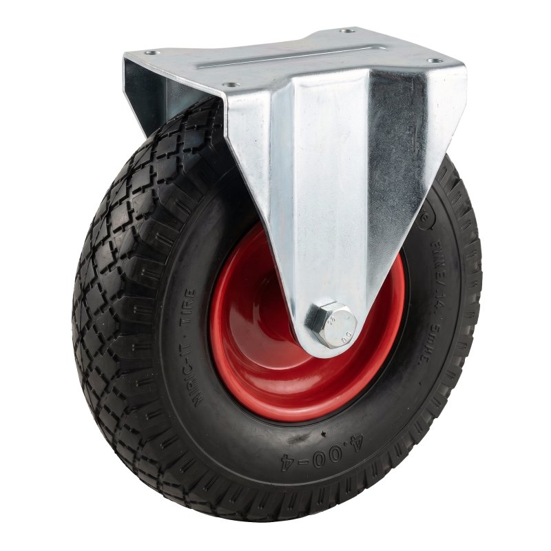 roue + pneu en caoutchouc solide + roulement à billes Ø25 métal Rouge 4.00x4 bloc 2.10X4 91 montage de la plaque roulement à bil