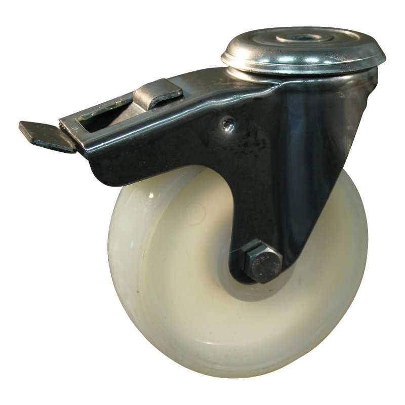 roulette pivotante avec frein 125mm serie 34 ᠆ 30 trou pour boulon roulement à aiguilles éxécution inox