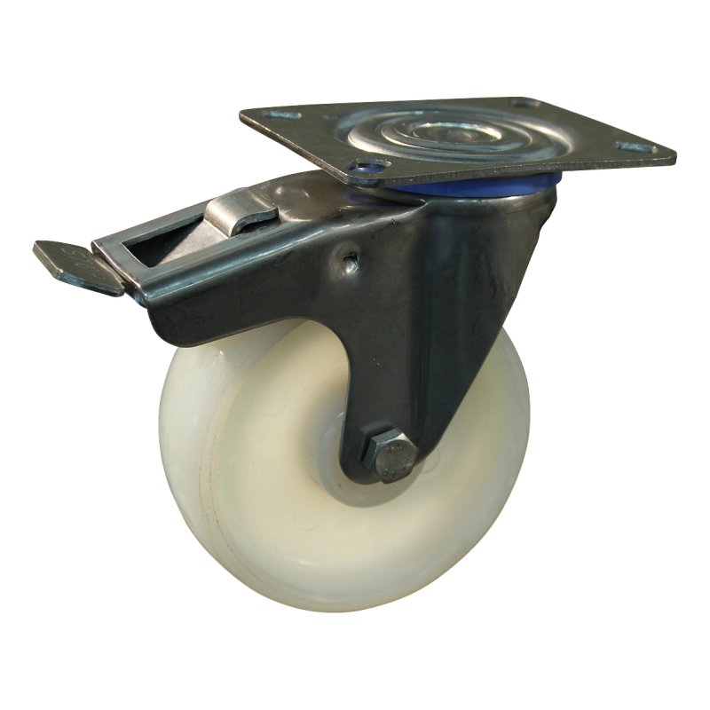 roulette pivotante avec frein 125mm serie 34 ᠆ 30 montage de la plaque roulement à aiguilles éxécution inox