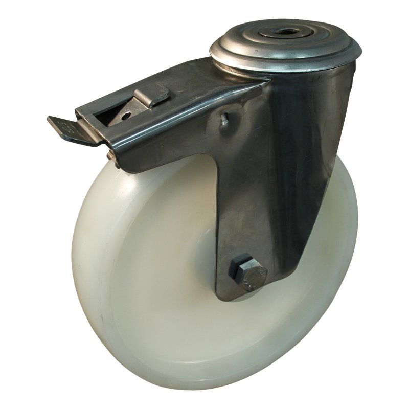 roulette pivotante avec frein 200mm serie 34 ᠆ 30 trou pour boulon roulement à aiguilles éxécution inox