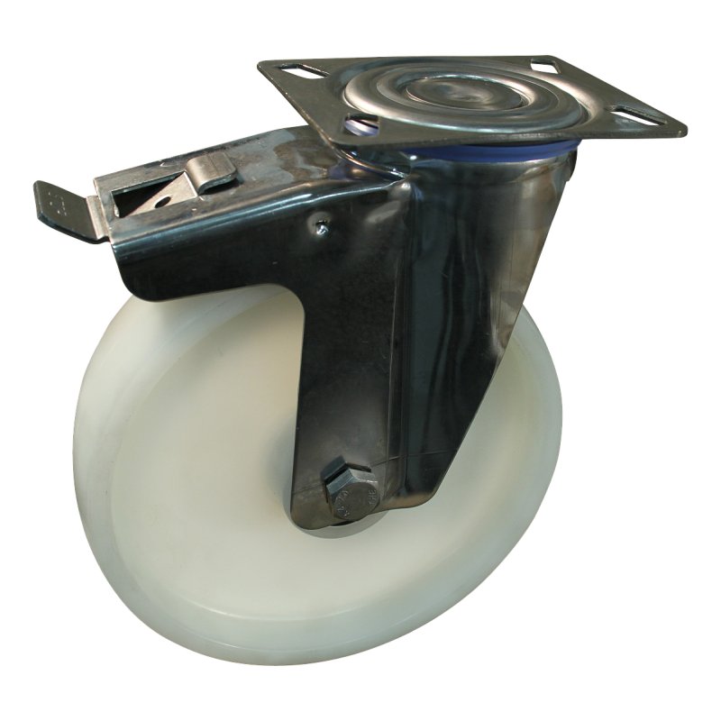 roulette pivotante avec frein 200mm serie 34 ᠆ 30 montage de la plaque roulement à aiguilles éxécution inox