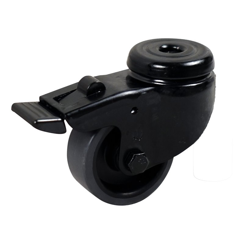 roulette pivotante avec frein 50mm Novio Noir série 68-60 trou pour boulon palier lisse