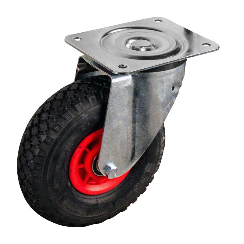 roulette pivotante 3.00-4 2.10x4 ET0 NL75mm plastique V-6605 Rouge 91 montage de la plaque roulement à billes